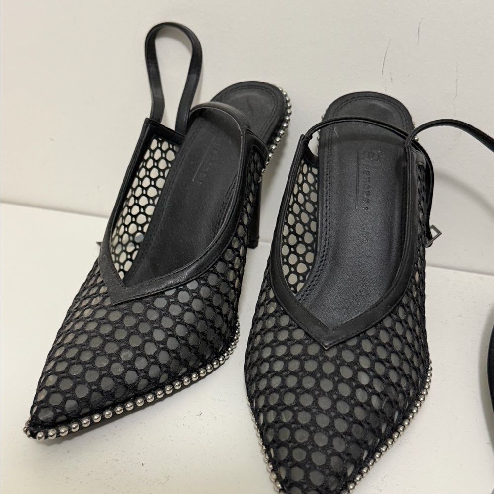 ASOS Black Mesh Pointed Slingback Mules with Studded Trim